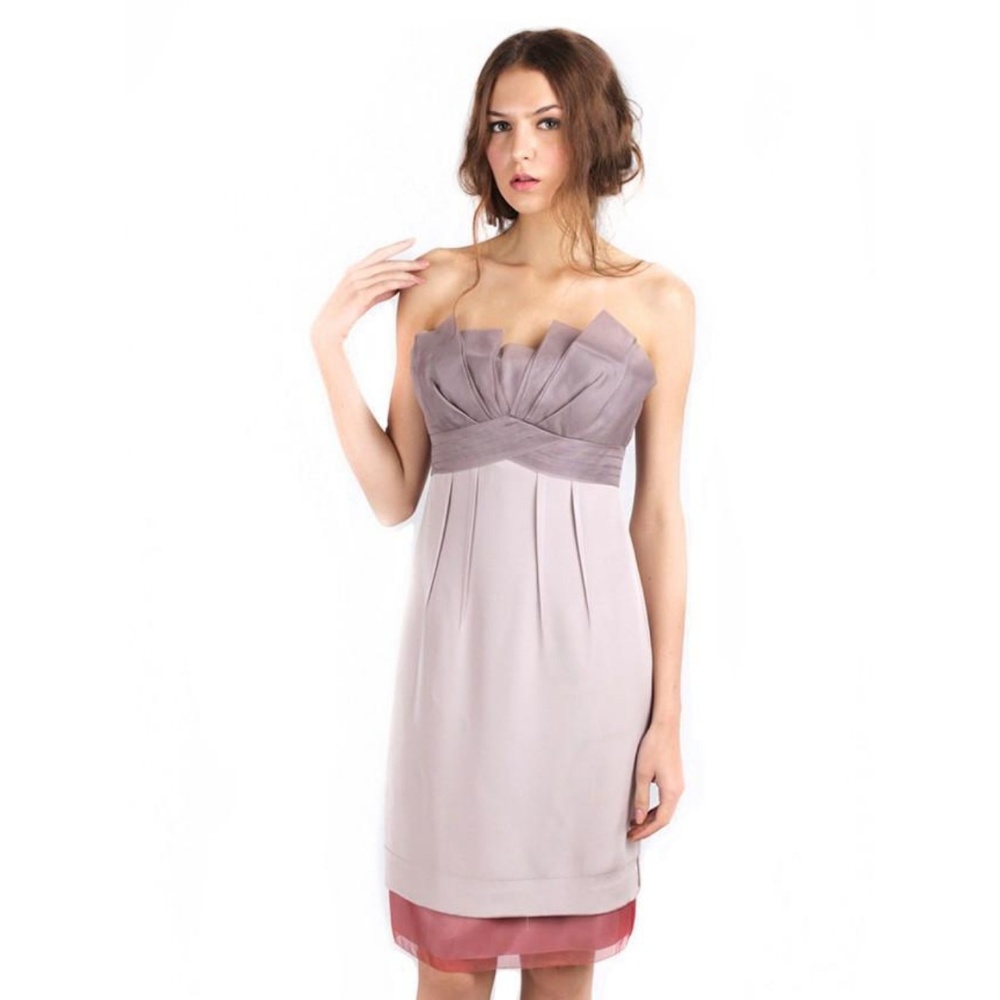 BCBG Strapless Purple & Pink Organza Cocktail Dress